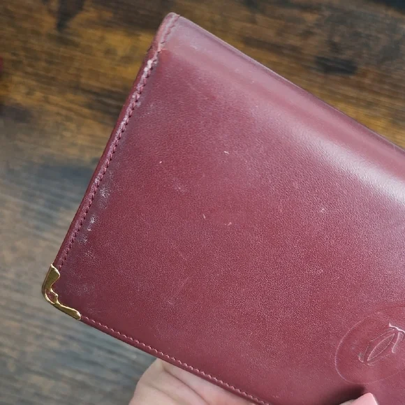 Cartier Maroon Leather Card Holder with Gold Logo - Picture 6 of 12